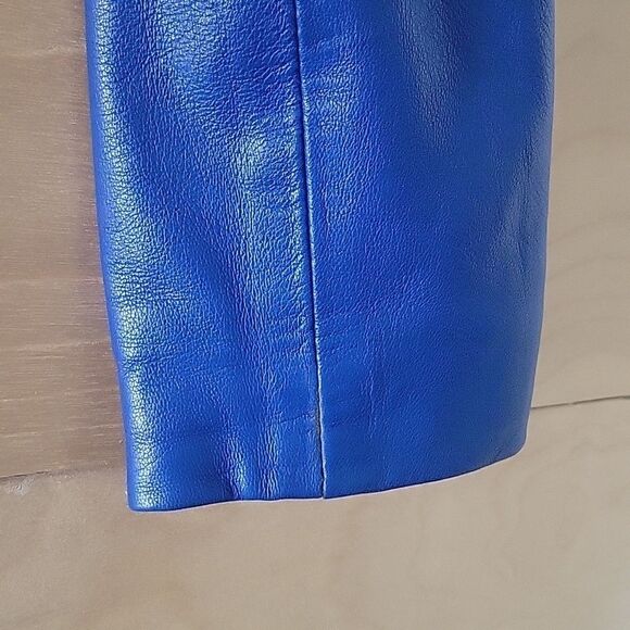 VTG Michael Hoban North Beach XS S 80s Blue Leather Jacket Cropped Peplum Moto - Picture 15 of 15